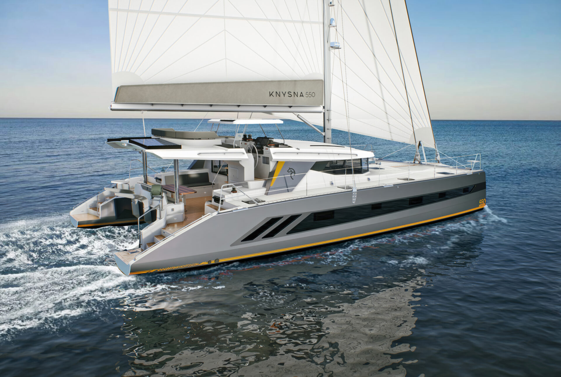 A Side View Of The Knysna 550 Catamaran