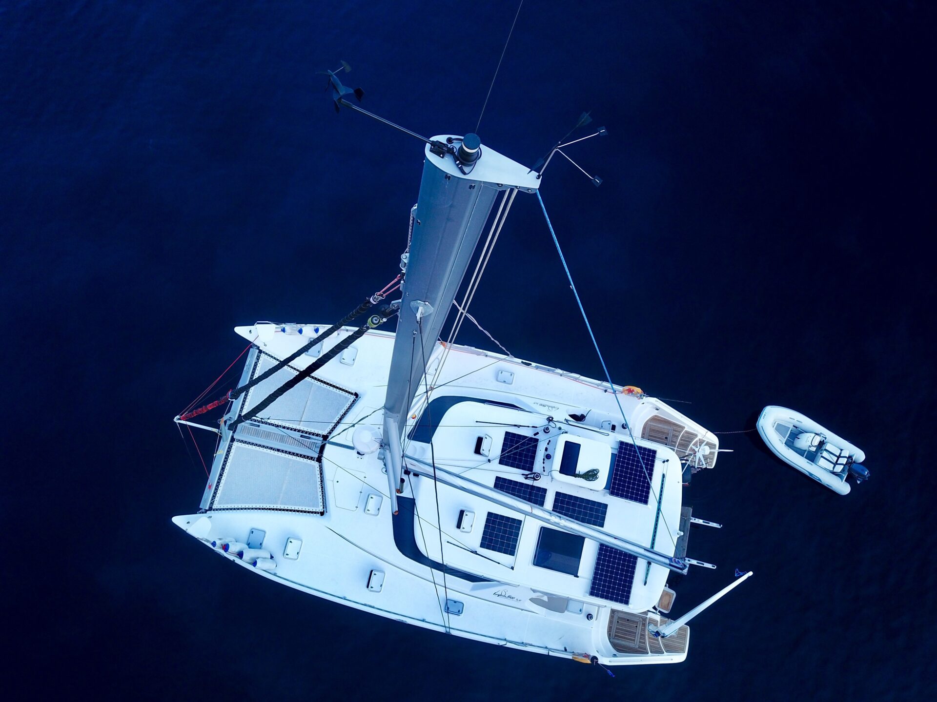 Birds-eye view of luxury catamaran