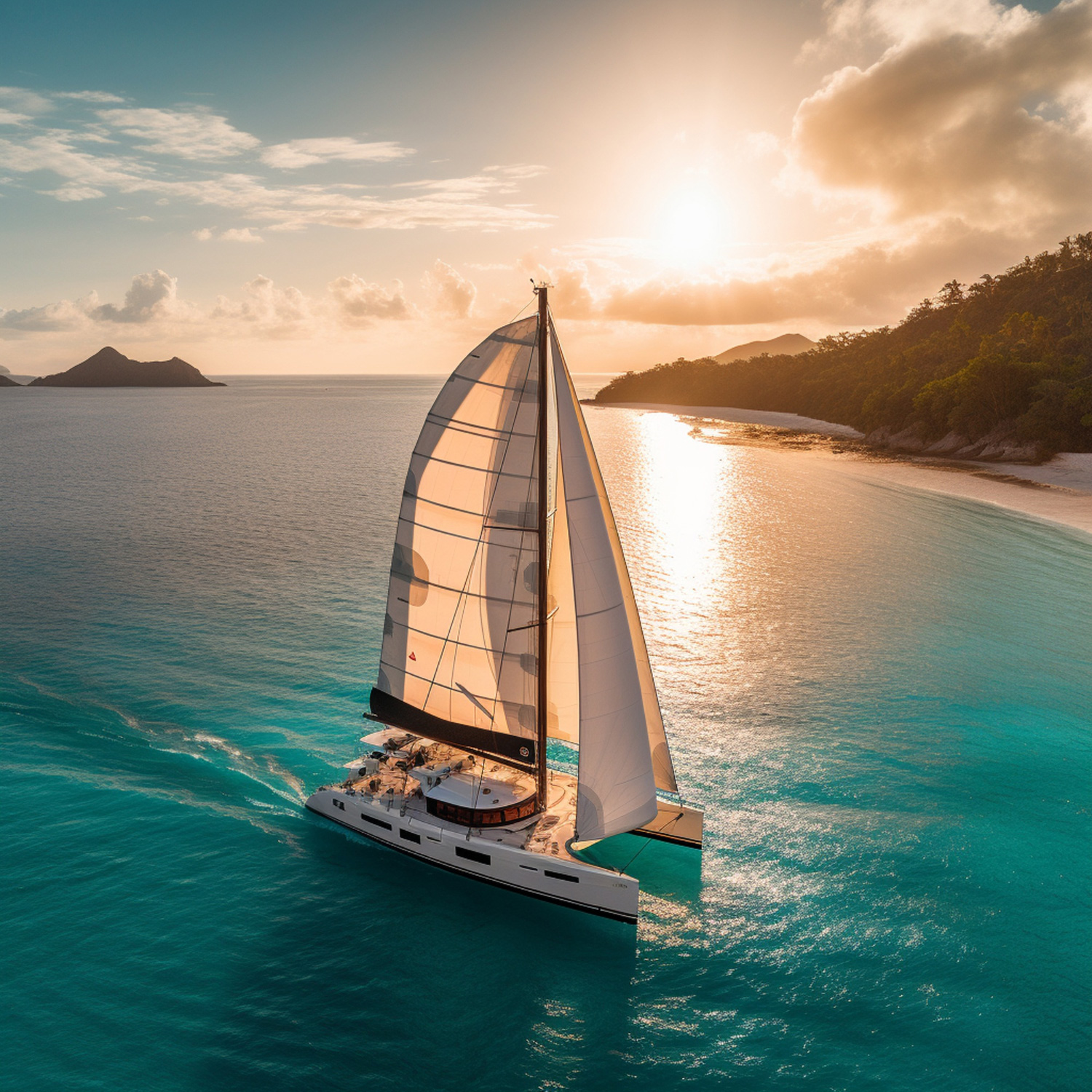 Aerial View Of A Luxury Yacht Harnessing A Renewable Resource Such As Wind Power