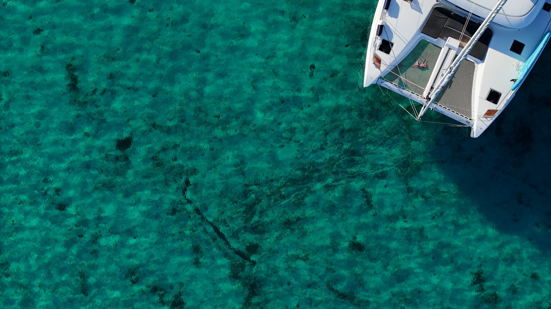 Aerial view of a luxury catamaran 