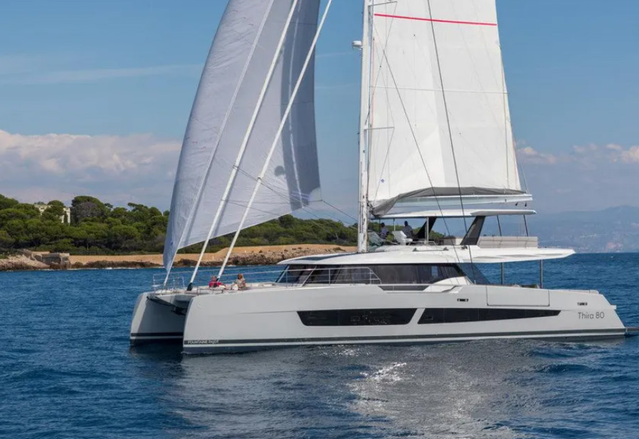 Side view of the Fountaine Pajot 80 Catamaran