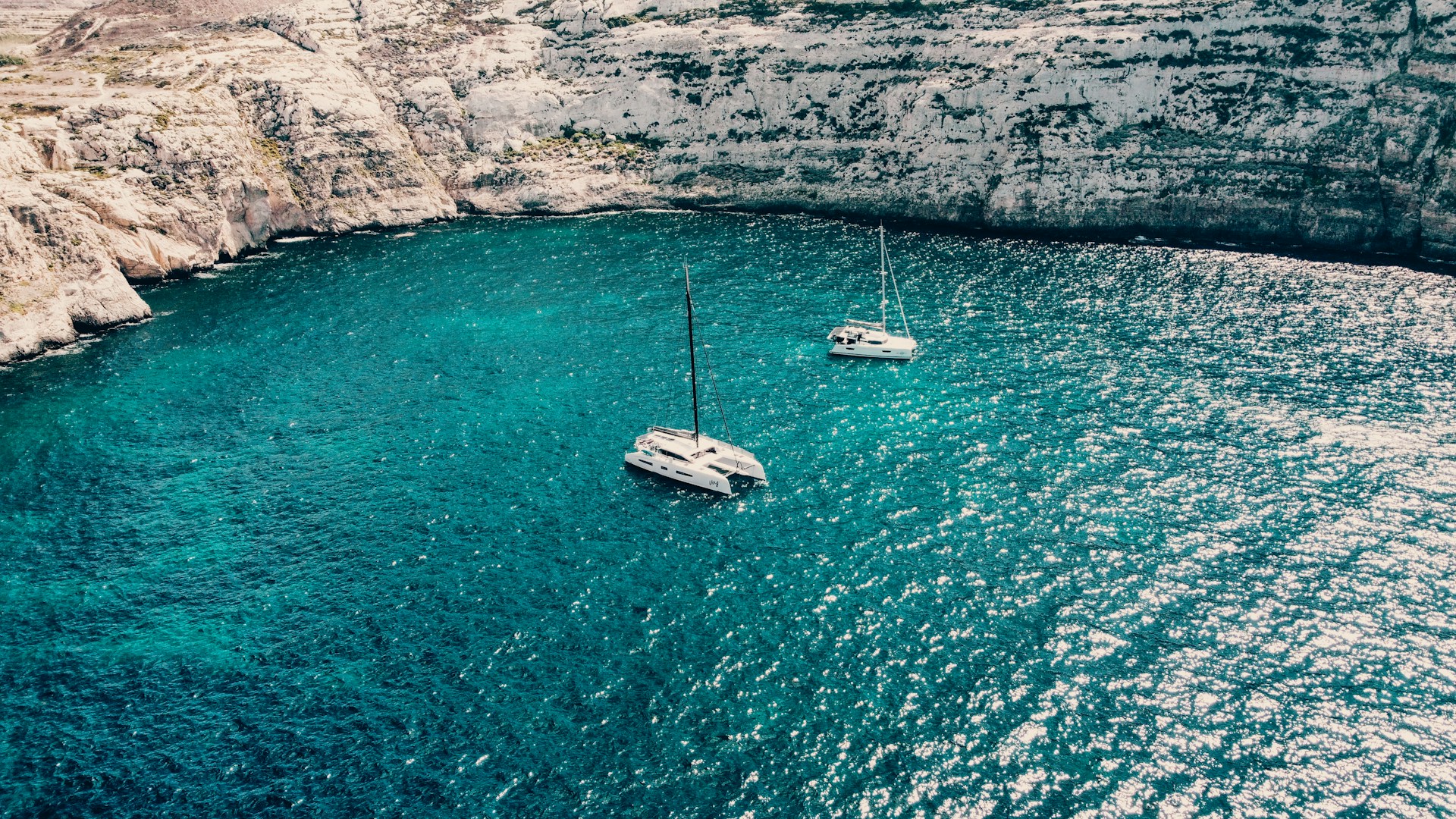 Aerial View Of Two Catamarans