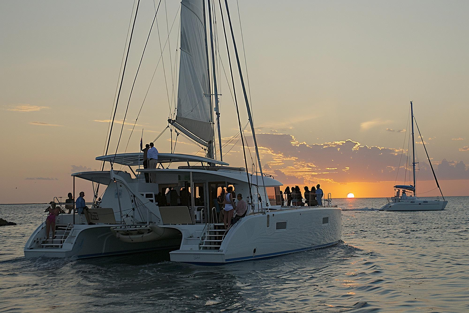 People Onboard A Catamaran