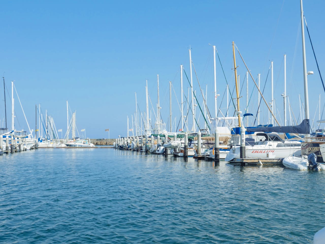 View Of Docked Boats Along A Marina